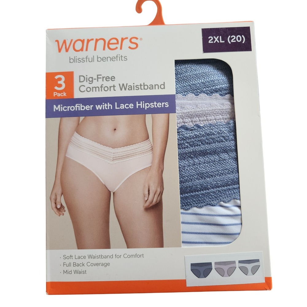 Warners Blissful Benefits 3 Pack Microfiber Lace Hipster Panties 2XL 20 Multi